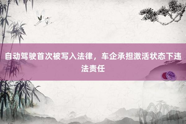 自动驾驶首次被写入法律，车企承担激活状态下违法责任