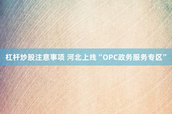 杠杆炒股注意事项 河北上线“OPC政务服务专区”